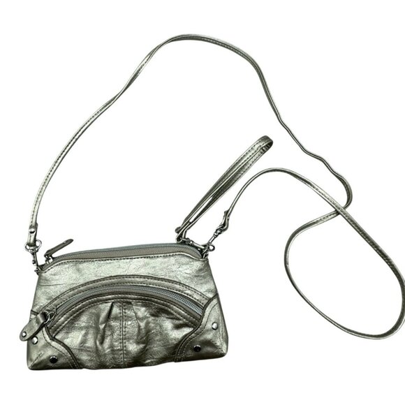 style & co faux leather cross body bag silver zippers cardholder inside 8x4.5" R - Picture 1 of 6